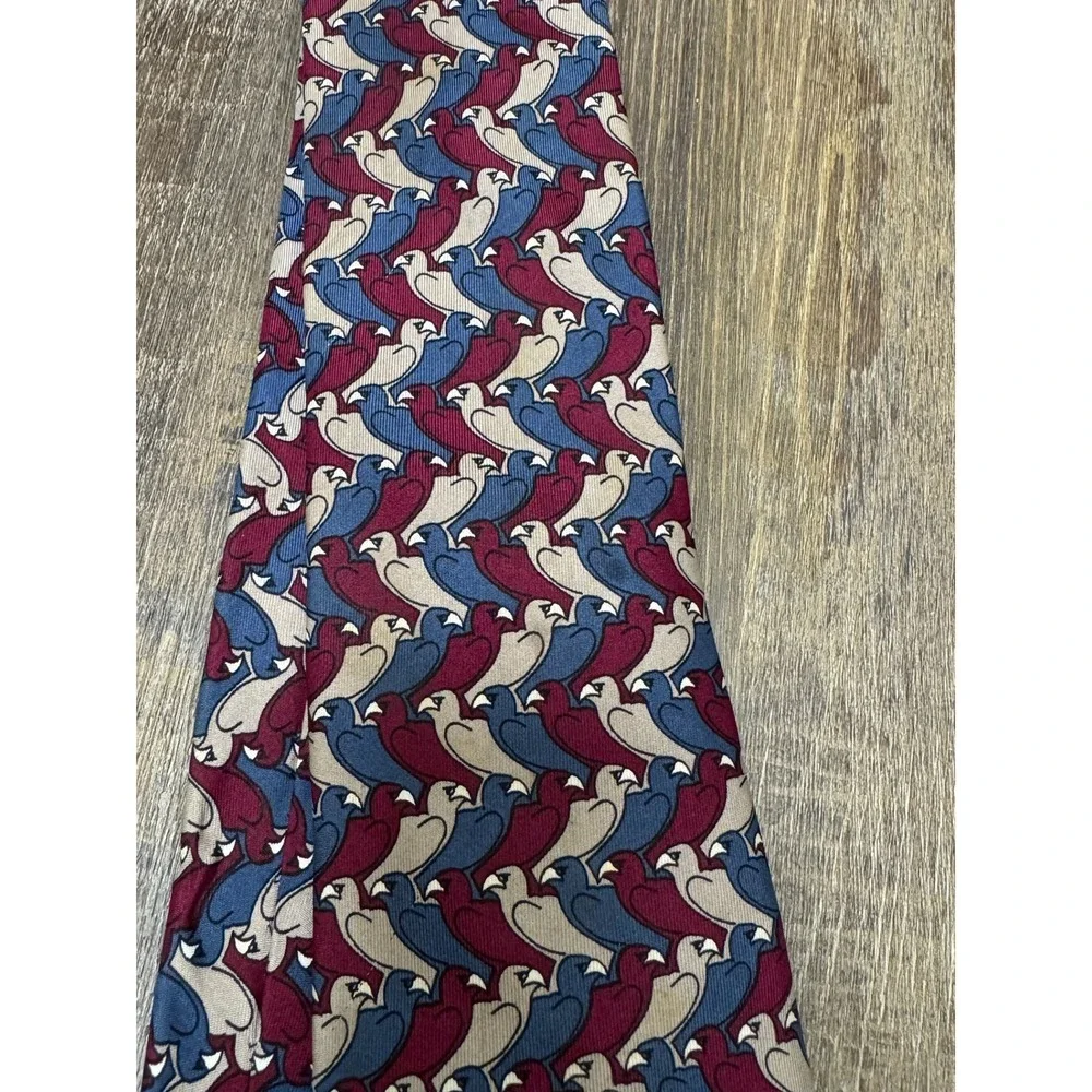 Vintage 1989 MC Escher Bird Tessellation Silk Tie The Boxelder Company Burgundy